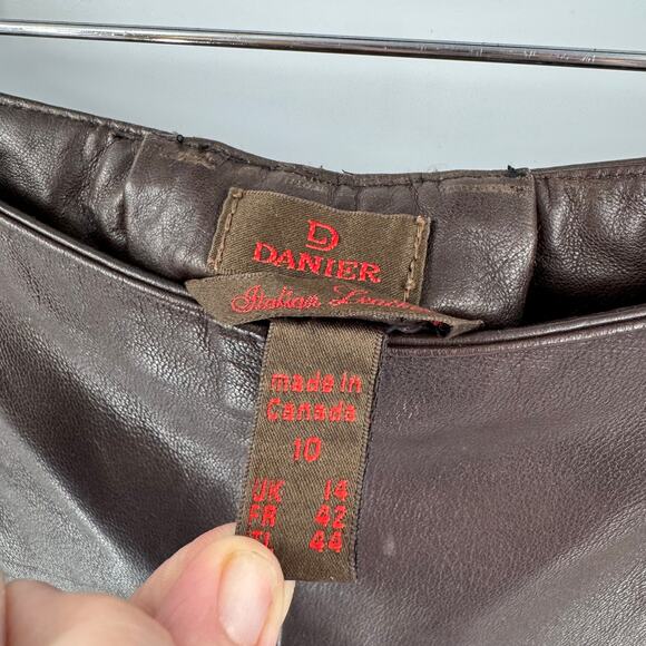 Vintage Danier Brown Leather Flare Pants Side Zip High Waist Y2k Chic Size 10 - Picture 3 of 11